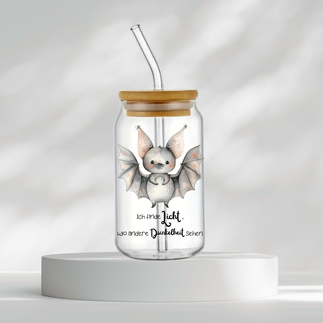 Trinkglas "Ich finde Licht, wo andere Dunkelheit sehen"