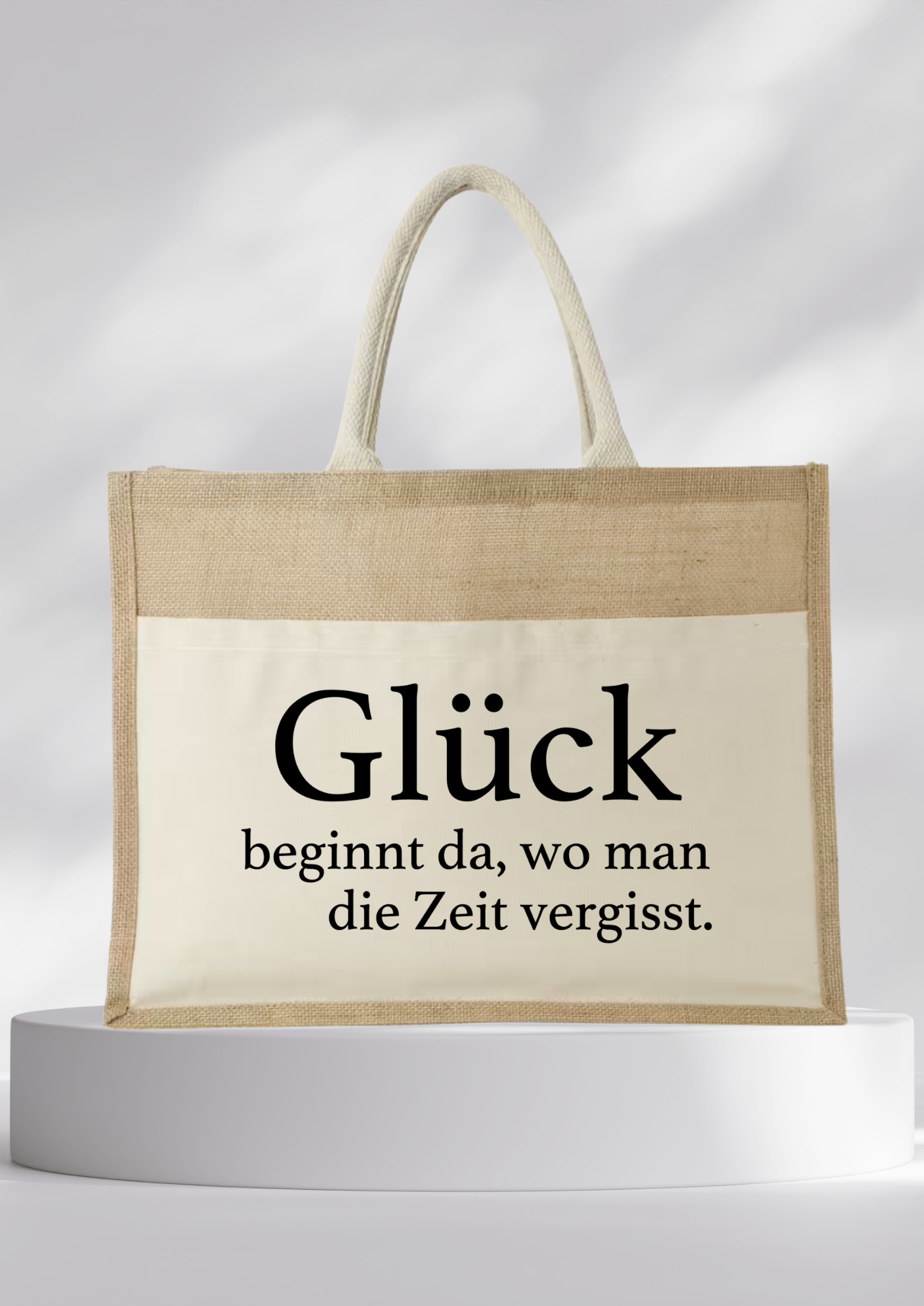 Jutetasche - Glück beginnt da, wo man die Zeit vergisst