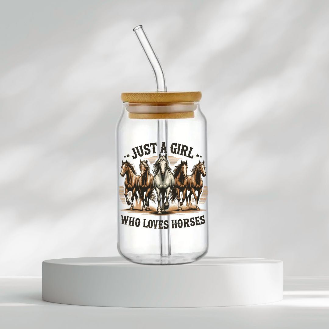 Trinkglas "Just a girl who loves horses"