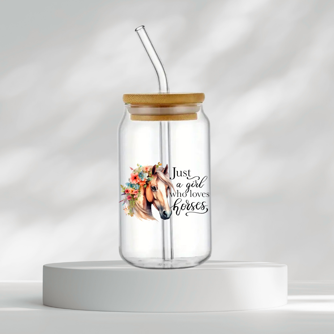 Trinkglas "Just a girl who loves horses"