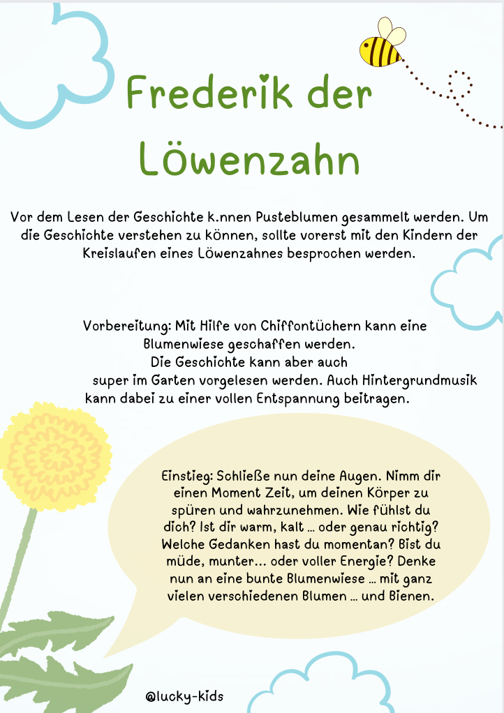 Geschichte "Frederik der Löwenzahn, der das Glück verschenkte"