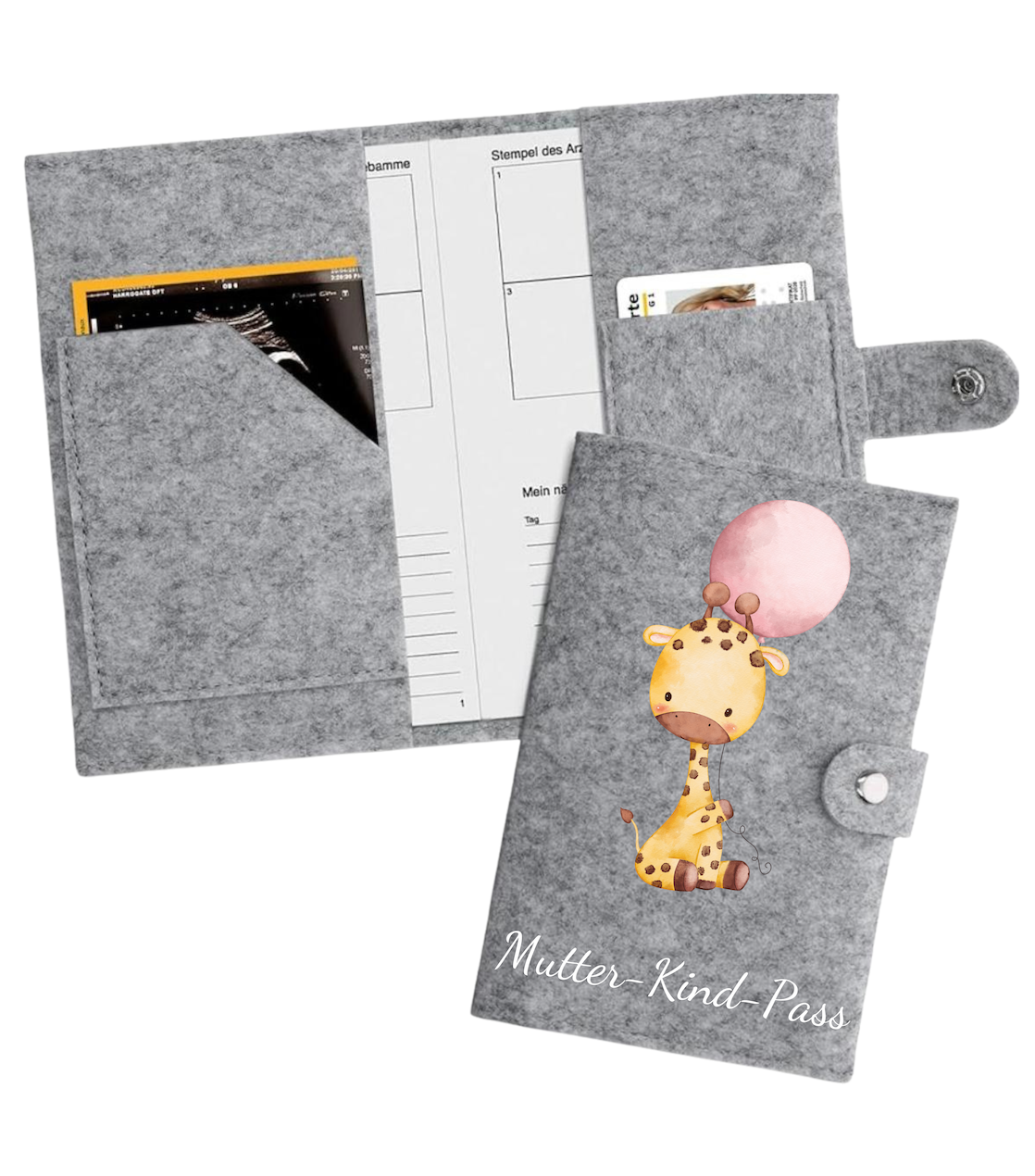 Mutter-Kind-Pass Hülle - Giraffe mit rosa Luftballon