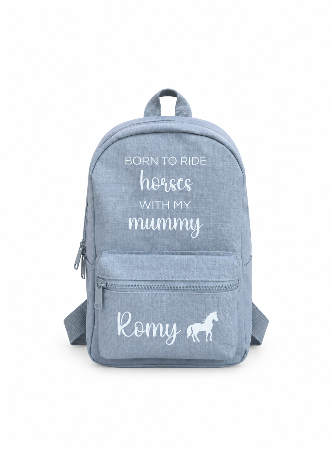 Kinderrucksack BORN TO RIDE HORSES WITH MY MUMMY & Name