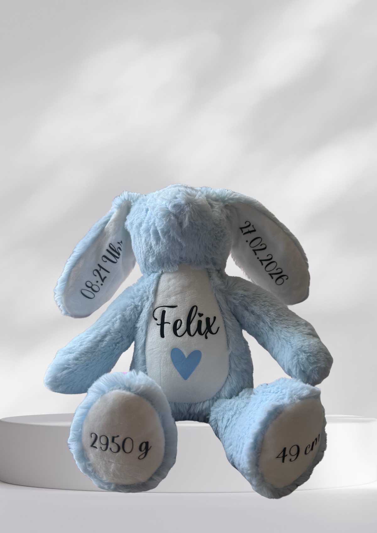 personalisiertes Kuscheltier mit Name & Geburtsdaten |  Hase