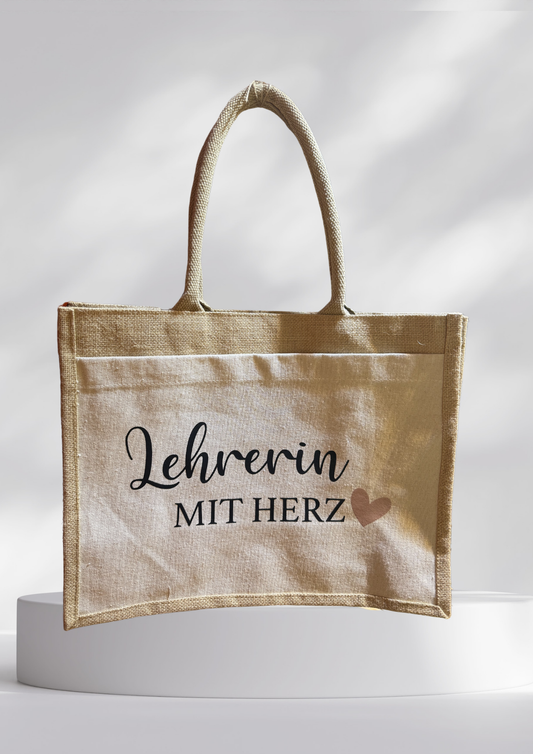 Jutetasche- LEHRERIN MIT HERZ