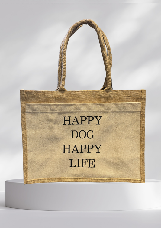 Jutetasche- HAPPY DOG HAPPY LIFE