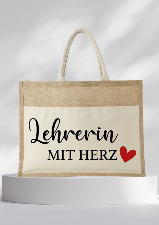 Jutetasche- LEHRERIN MIT HERZ