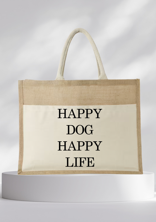 Jutetasche- HAPPY DOG HAPPY LIFE