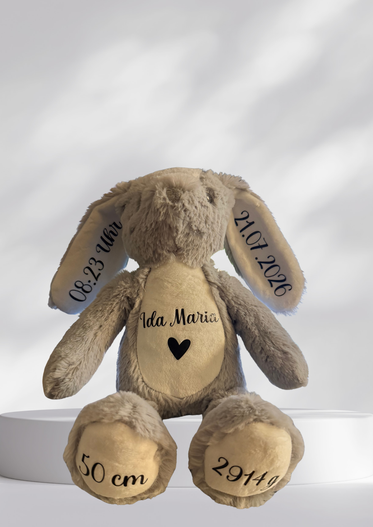 personalisiertes Kuscheltier mit Name & Geburtsdaten |  Hase