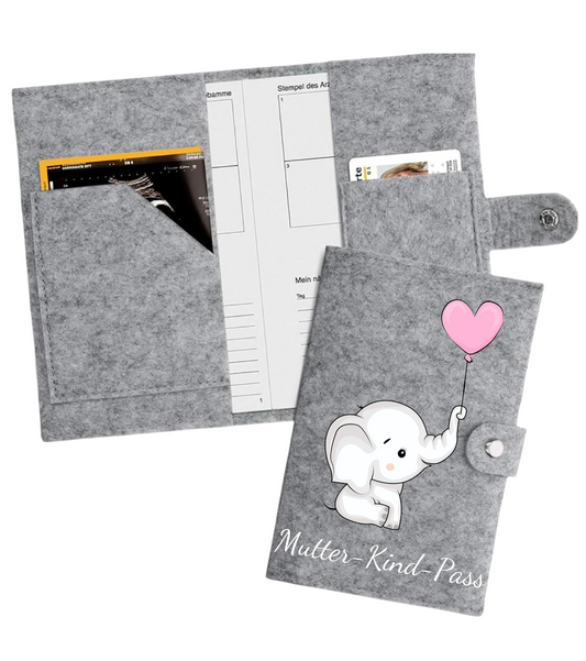 Mutter-Kind-Pass Hülle - Elefant mit rosa Luftballon