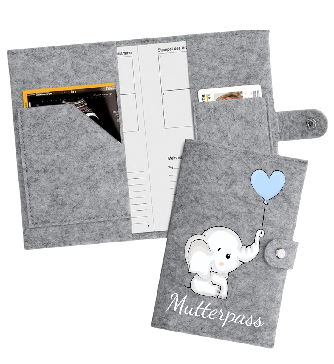 Mutter-Kind-Pass Hülle - Elefant mit blauem Luftballon