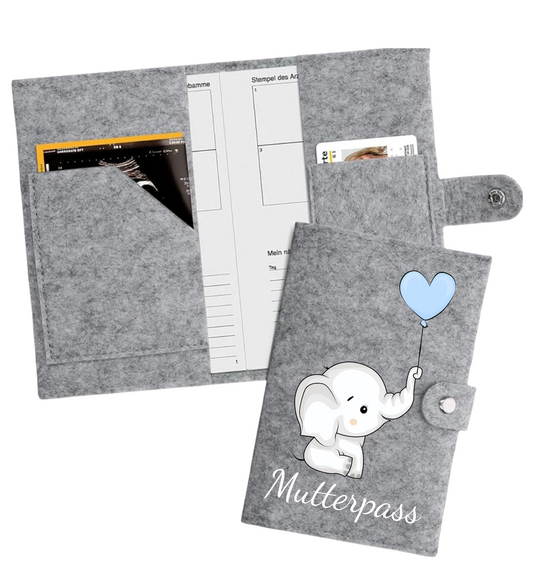 Mutter-Kind-Pass Hülle - Elefant mit blauem Luftballon