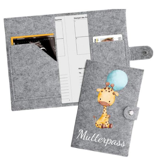Mutter-Kind-Pass Hülle - Giraffe mit blauem Luftballon