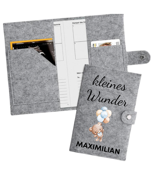 Mutter-Kind-Pass Hülle - kleines Wunder Bär mit blauen Luftballons