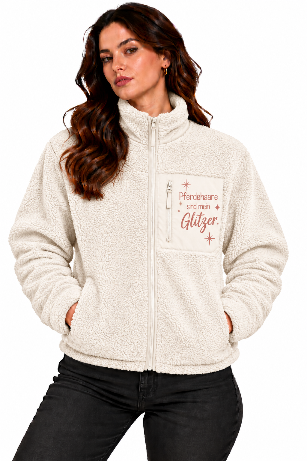 Teddy Sherpajacke "Pferdehaare sind mein Glitzer"