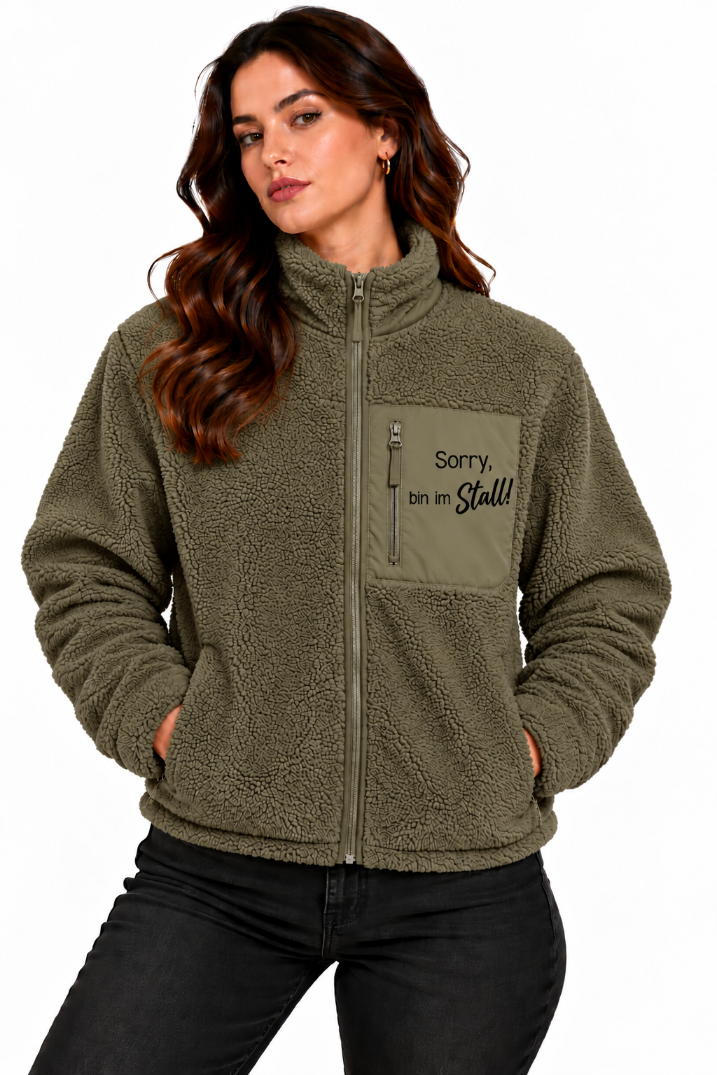 Teddy Sherpajacke "Sorry, bin im Stall"