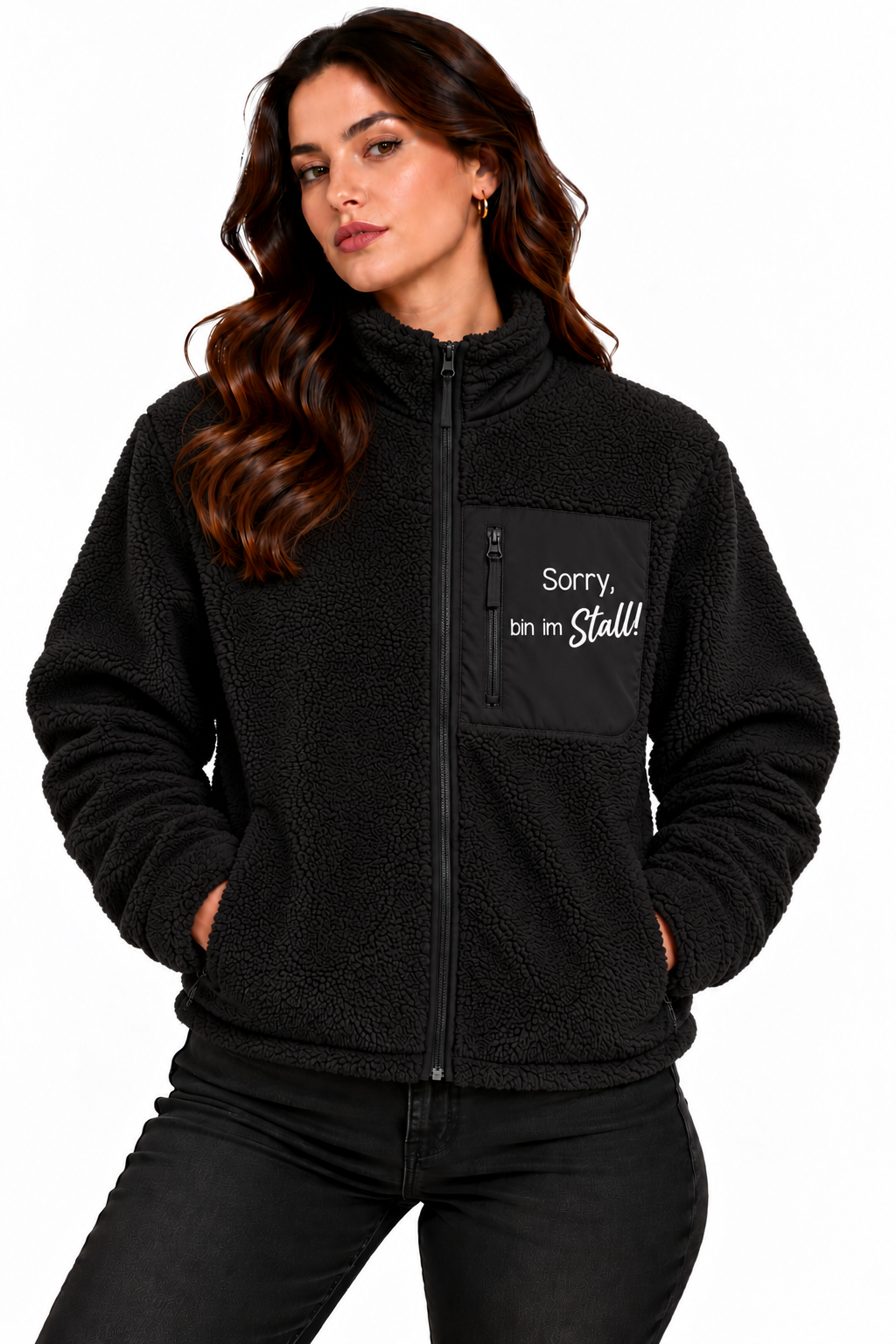 Teddy Sherpajacke "Sorry, bin im Stall"