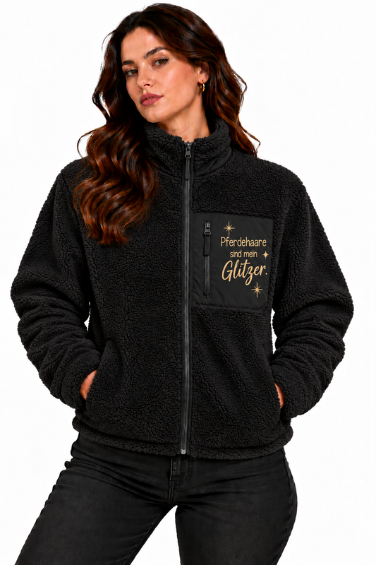 Teddy Sherpajacke "Pferdehaare sind mein Glitzer"