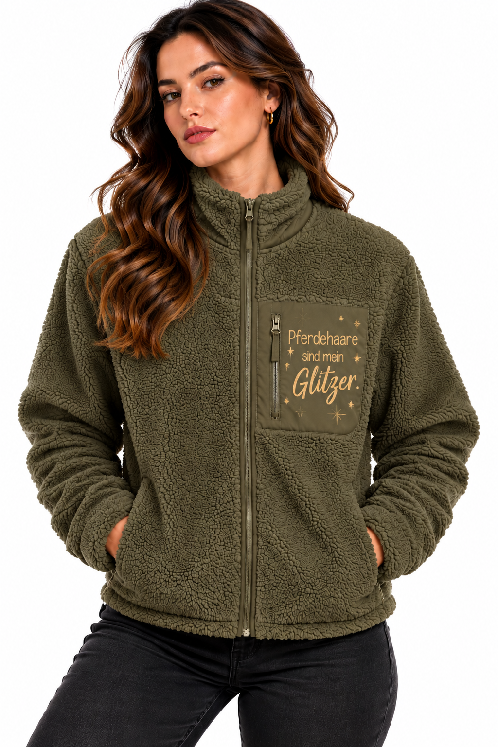Teddy Sherpajacke "Pferdehaare sind mein Glitzer"
